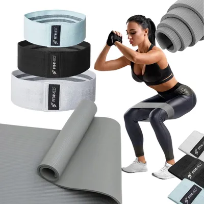 Immagine prodotto di Fit4med | Fasce elastiche per allenamento - Grigio - 183x61x1 Cm - 3 pezzi - Tappetino fitness