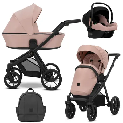 Produktbild von Kunert Brav 3-in-1 Kombikinderwagen Pink mit Babyschale, schwarzer Rahmen