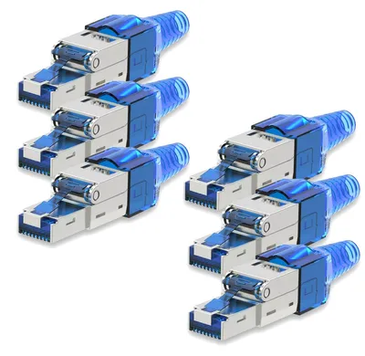 Produktbild von Netzwerkstecker CAT 7 Werkzeuglos 6x RJ45 Netzwerk Stecker geschirmt Metall Blau