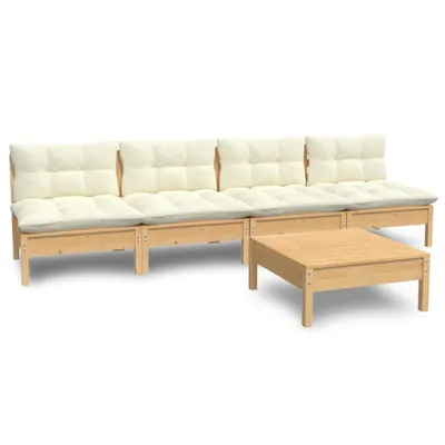 Immagine prodotto di set di 5 pezzi per salotto da giardino con cuscini crema in legno di pino