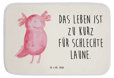 Produktbild von Mr. & Mrs. Panda Bad Fußmatte Axolotl Glücklich - Weiß - Geschenk, Badvorleger, Badematte, Lebensfroh, Badteppich, Badezimmerteppich, Gute Laune, badezimmer läufer, Lurch