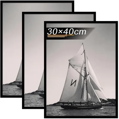 Productafbeelding van Fotolijsten 30 x 40 cm van hout - Set van 3 - Zwart - Kan verticaal of horizontaal aan de muur worden gehangen