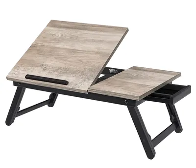 Obrázek produktu pro SONGMICS stolek na notebook, stojan na notebook, podnos na snídani, skládací nohy, na postel a pohovku, výškově nastavitelný, pro notebooky do 15,6", 55 x 35 x 23 cm, béžová LLD105W01