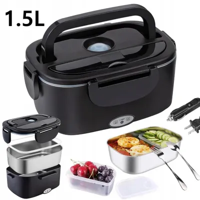 Produktbild von Elektrische Lunchbox - Speisenwärmer - 1,5 l - 220 V - 60 W - Edelstahl-Innenbehälter - Auslaufsicher - Schwarzes Set