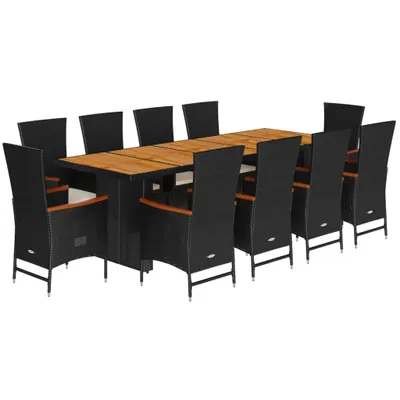 Produktbild von 11-tlg. Garten-Essgruppe mit Kissen Schwarz Poly Rattan
