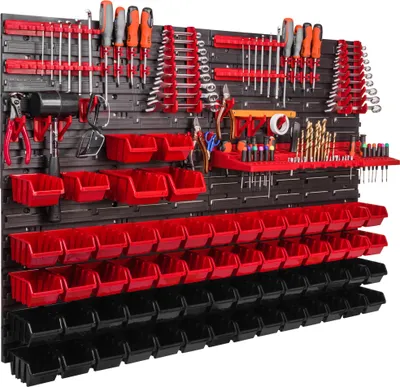 Immagine prodotto di Sistema di stoccaggio a parete 1152 x 780 mm parete attrezzi 62 pezzi scatole impilabili plastica