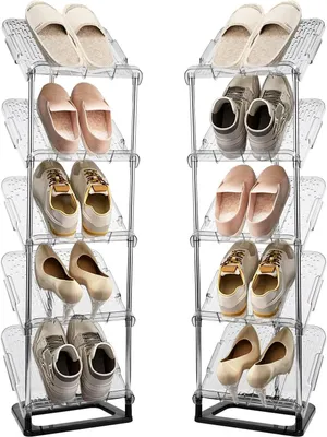 Zdjęcie produktu dla Regał na buty 5 półek, wąski, do przedpokoju, stojący, oszczędzający miejsce, skośny