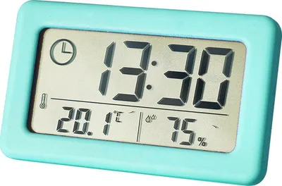 Immagine prodotto di Mini orologio digitale con indicatore di temperatura e umidità, orologio da tavolo portatile con termometro e igrometro, orologio LED a 12/24 ore alimentato a batteria, blu