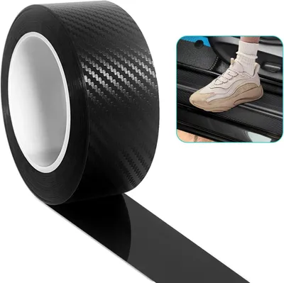 Produktbild von Auto Einstiegsleisten Schutz, 5cm x3m Carbon Folie Auto Selbstklebend Universal Kohlefaser Aufkleber Einstiegsleisten Schutz für Türgriffe, Autotür