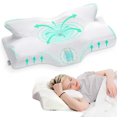 Produktbild von Nackenstützkissen Ergonomisches Kissen Memory-Foam - 64 x 38 cm - Weiß - Abnehmbarer Bezug