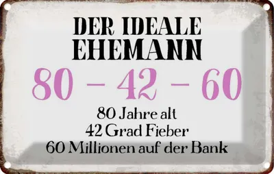 Produktbild von vianmo Blechschild 12x18 cm der idealer Ehemann 80-42-60 Männer Frauen Spruch Zitat