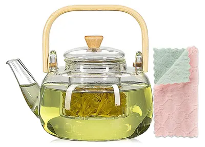 Immagine prodotto di Omgoods - Teiera in vetro da 1000 ml con infusore in vetro e manico in bambù