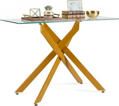 Produktbild von COSTWAY Konsolentisch aus gehärtetem Glas, Beistelltisch mit Metalbeinen, Sofatisch, Eingangstisch rechteckig, Esstisch schmal, 115x45x78 cm, Gelb