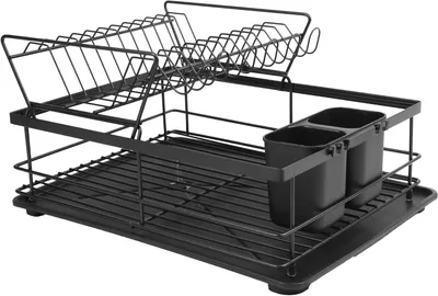 Immagine prodotto di Portasoggetti per stoviglie da cucina - Scolapiatti - Organizzazione della cucina - Con vaschetta di raccolta - 415x31x25 cm - Nero