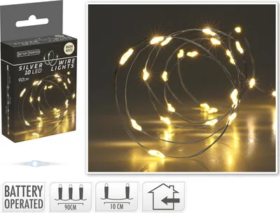 Produktbild von LED-Lichterkette, Silberdraht, 10 LEDs, warmweiß, Batteriebetrieb, incl. Batterien