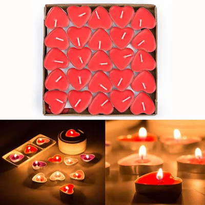Immagine prodotto di Set di 50 candeline decorative a forma di cuore, ideali per un matrimonio romantico (colore: rosso)
