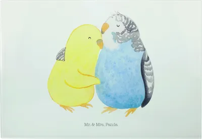 Produktbild von Mr. & Mrs. Panda Servierplatte Wellensittich Liebe - Weiß - Geschenk, Vesperplatte, Freundin, glücklich, Umarmen, Verknallt, Schneidebrett, Vögel, Frühstücksbrett, Großes