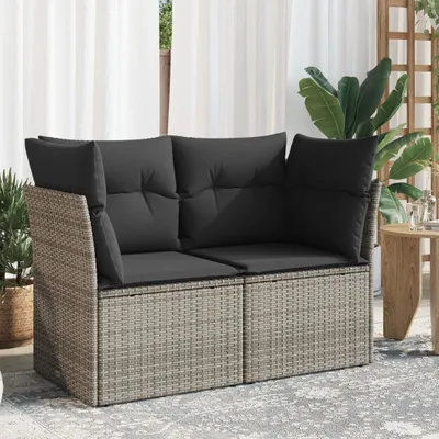 Produktbild von Gartensofa 2-Sitzer mit Kissen Grau Poly Rattan, Gartensofas 366114