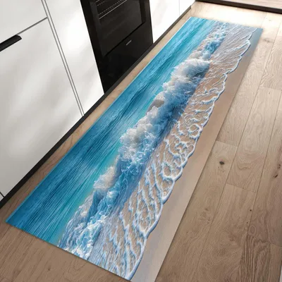 Produktbild von Küchenteppich 60x90cm rutschfest & abwischbar PVC Läufer - Meereswellen
