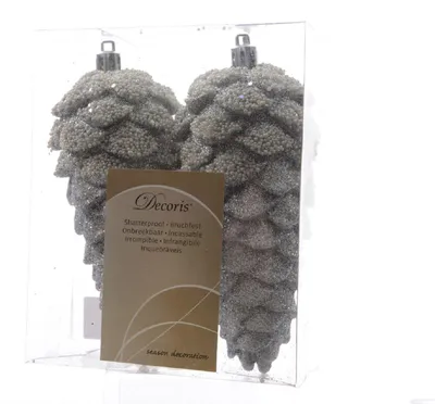 Produktbild von Christbaumschmuck Zapfen bruchfest Länge 14 cm 2 Stück silber