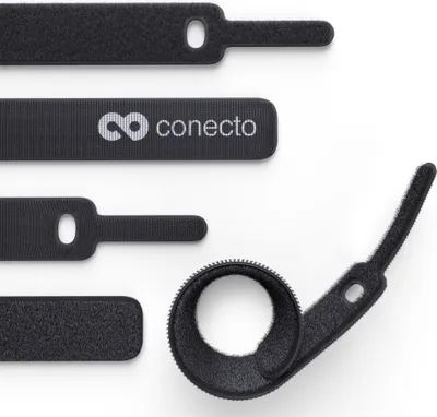 Produktbild von conecto Klett Kabelbinder 10cm Klettband mit Loop - Kabelmanagement Kabelorganizer Klettkabelbinder Klettverschluss schwarz, 10 Stk.
