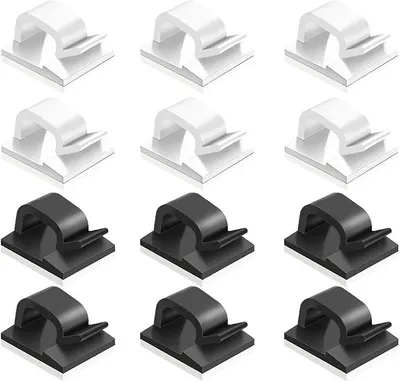 Produktbild von PolkaHome® 60 Stück selbstklebende Kabelclips, Kabelmanagement-Organizer für Zuhause & Büro – Schwarz & Weiß