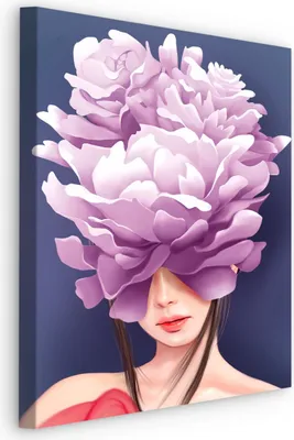 Produktbild von Leinwand Bild CANVAS GESICHT Frau Violett Blumen (B) 60 cm x (H) 90 cm Abstraktion Malarei Kunstdruck