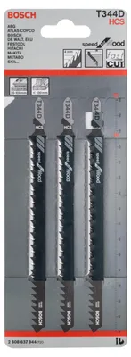 Immagine prodotto di Bosch speed for Wood T 344 D - Lama per seghetto alternativo - per pannelli truciolari, compensati, pannelli di fibra, legno tenero - 3 pezzi - codolo a T - lunghezza: 152 mm