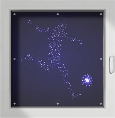 Produktbild von Wallario Lichtschutzbild, Dekorativer Sichtschutz Sonnenschutz 96 x 93 cm mit Motiv: Fußball - ein Spieler aus tausend Sternen in blau - Verdunklung ohne Bohren