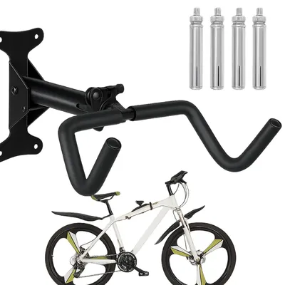 Zdjęcie produktu dla Wieszak ścienny na rower uchwyt rowerowy na ścianę składany regulowany hak 40kg stalowy czarny do garażu piwnicy