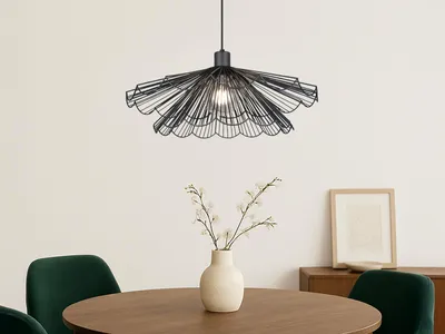 Produktbild von LED Pendelleuchte Gitter Lampenschirm Schwarz Ø 50cm, Esstischlampe Esszimmer