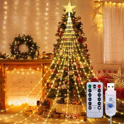 Produktbild von 3m LED Weihnachtsbaum Stern Lichterkette 8 Lichtmodi Weihnachtsbeleuchtung für Christbaum Weihnachten Party Garten Deko, Warmweiß