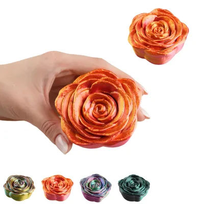 Image de Rose Spinner 8 cm – fidget spinner fleur imprimé en 3D, PLA, silencieux – Rouge-doré