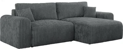 Produktbild von MKS MEBLE Cord Sofa L-Form, Ecksofa mit Schlaffunktion, Wohnlandschaft L-Form mit Kissen, Couch L-Form - Nelson - Dunkelgrau Cord