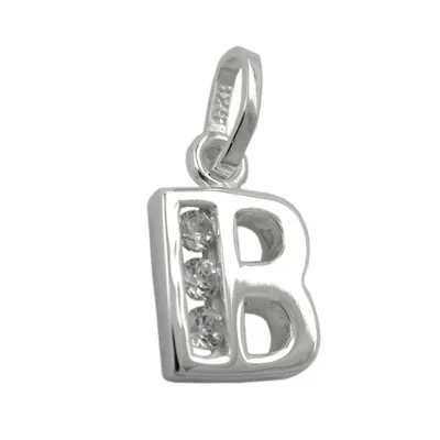 Produktbild von Anhänger 8x7mm Buchstabe B glänzend mit Zirkonias Silber 925 silber 8x7mm