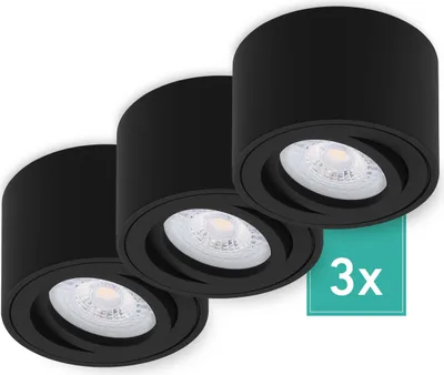 Produktbild von 3er Set Oktaplex Aufbaustrahler Alu flach & schwenkbar inkl. LED Modul 4000K neutralweiß - Aufbauspot schwarz