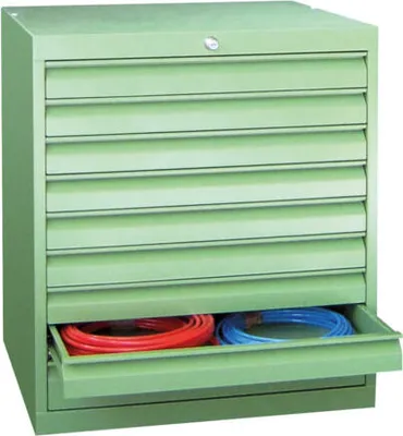 Produktbild von Werkzeug-Schubladenschrank - 800x715 mm - 1 Schubladenreihe - 2x100 mm, 4x125 mm - Tragkraft 50 kg - himmelblau/feuerrot