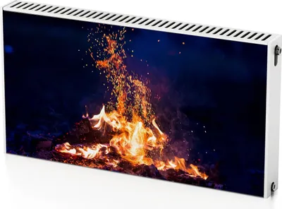 Produktbild von Lagerfeuer – Magnetische Heizkörperabdeckung – 110x60 cm – Magnet Heizkörperabdeckung – 3D Würfel – Heizkörperverkleidung – Magnetische Wandverkleidung – Wetterfest