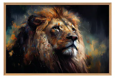 Image de Tableau mural encadré lion 65x97 cm, Tableau mural moderne pour décoration intérieure