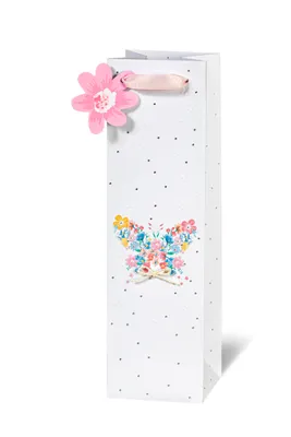 Produktbild von Geschenktasche - Flasche 36x10,5x10 cm - Flower butterfly