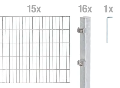 Zdjęcie produktu dla Alberts 653422 Doppelstabmattenzaun als 32 tlg. Zaun-Komplettset, feuerverzinkt, Höhe 140 cm, Länge 30 m
