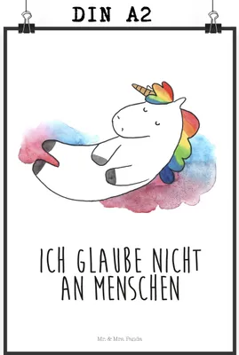 Produktbild von Mr. & Mrs. Panda Bild Einhorn Wolke 7 DIN A2 - Weiß - Geschenk, Kunstdruck, Lächeln, drucke, Wandbild, Menschen, wanddeko, Einhörner, Unicorn, Plakat