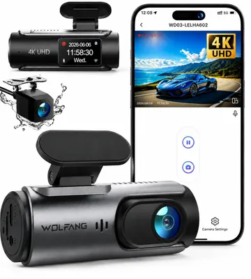 Produktbild von Dashcam Autokamera Fahrzeugkamera - 4K vorne und 1080p hinten - 170° Weitwinkel - WLAN - Schleifenaufnahme und Parkmodus