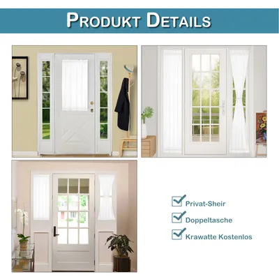 Produktbild von French Türvorhang Blickdicht Stangendurchzug, Vorhang für französische Tür Raffhalter für Terrassen- und Glastürfenster Schiebefenster B 63.5xH 183cm