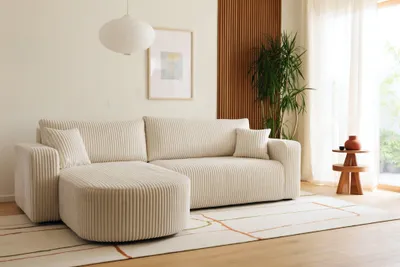 Produktbild von Ecksofa mit Schlaffunktion & Bettkasten KYOTO, Creme Breitcord