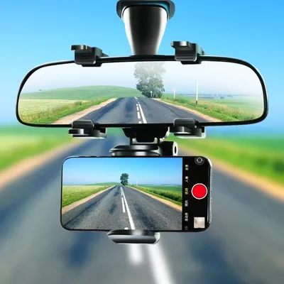 Productafbeelding van Autospiegelhouder voor mobiele telefoon, navigatie en dashcam. Draaibare houder