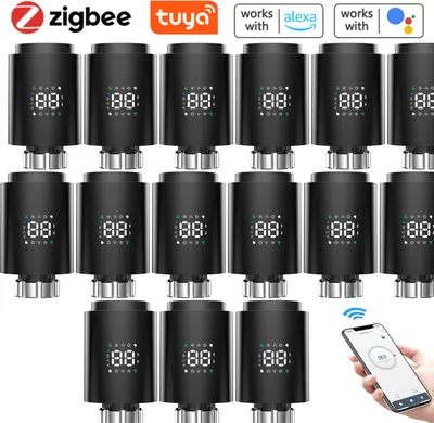 Produktbild von 15X Smart Heizkörperthermostate Thermostatventil Extrem leiser Schnellheiz Heizkoerperventil APP-Steuerung Kompatibel mit Alexa Google Assistant Kindersicherung Thermostat Heizung LED-Anzeige,Schwarz