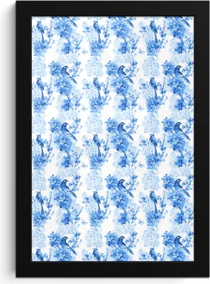 Produktbild von MuchoWow® MuchoWow® Gerahmtes Poster Blumen - Vögel - Blau 20x30 cm - Poster mit zchwarzem Bilderrahmen - Drucken - Bilder Poster im Rahmen