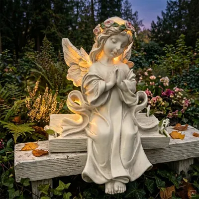 Produktbild von abc HOME | Gartenfigur betender Engel | Kantenhocker | LEDs