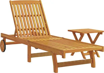 Image de vidaXL Bain de soleil avec table en bois massif d'acacia